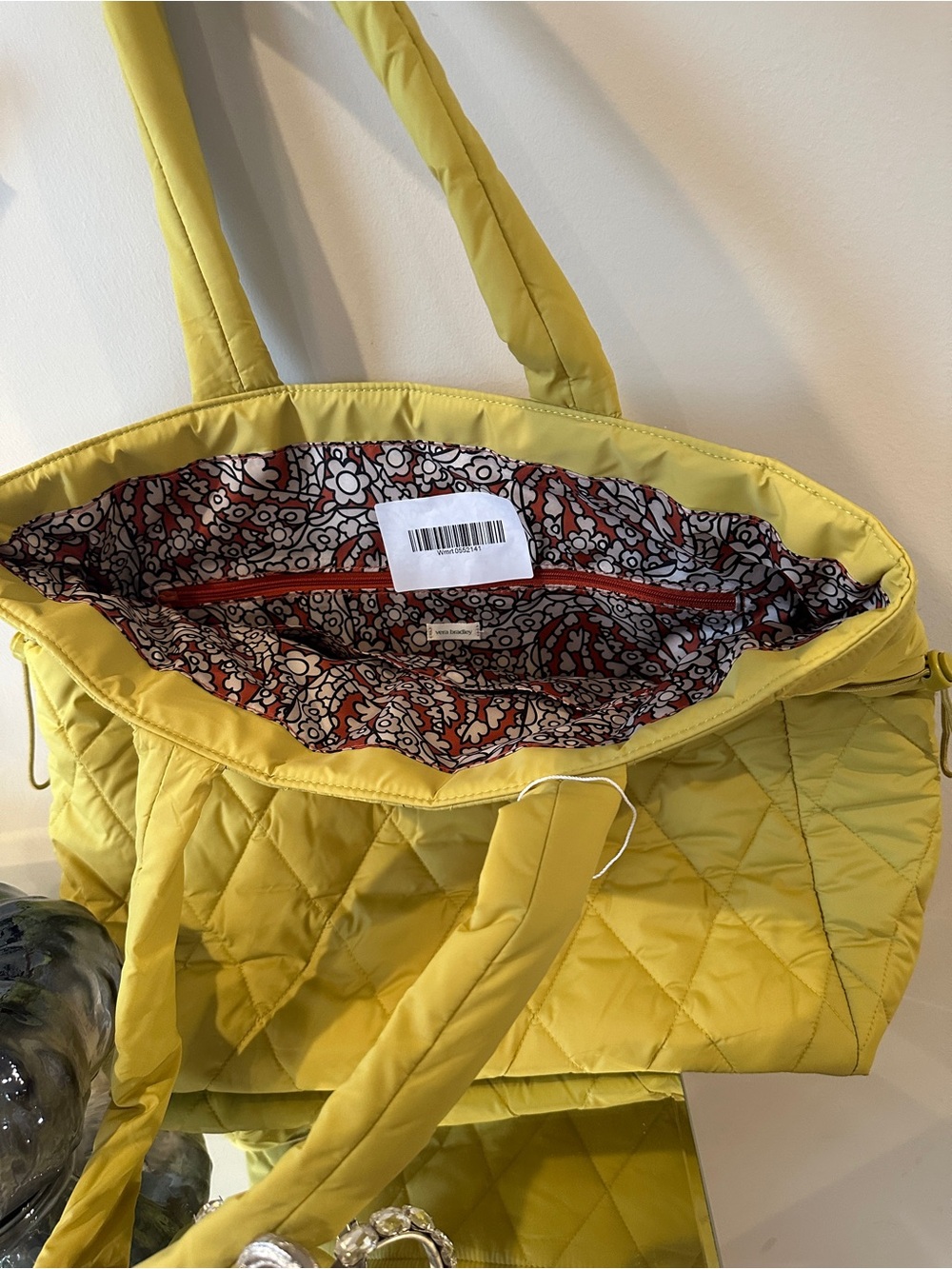 Vera Bradley Quilted Yellow Tote with Printed Interior feather light so soft
